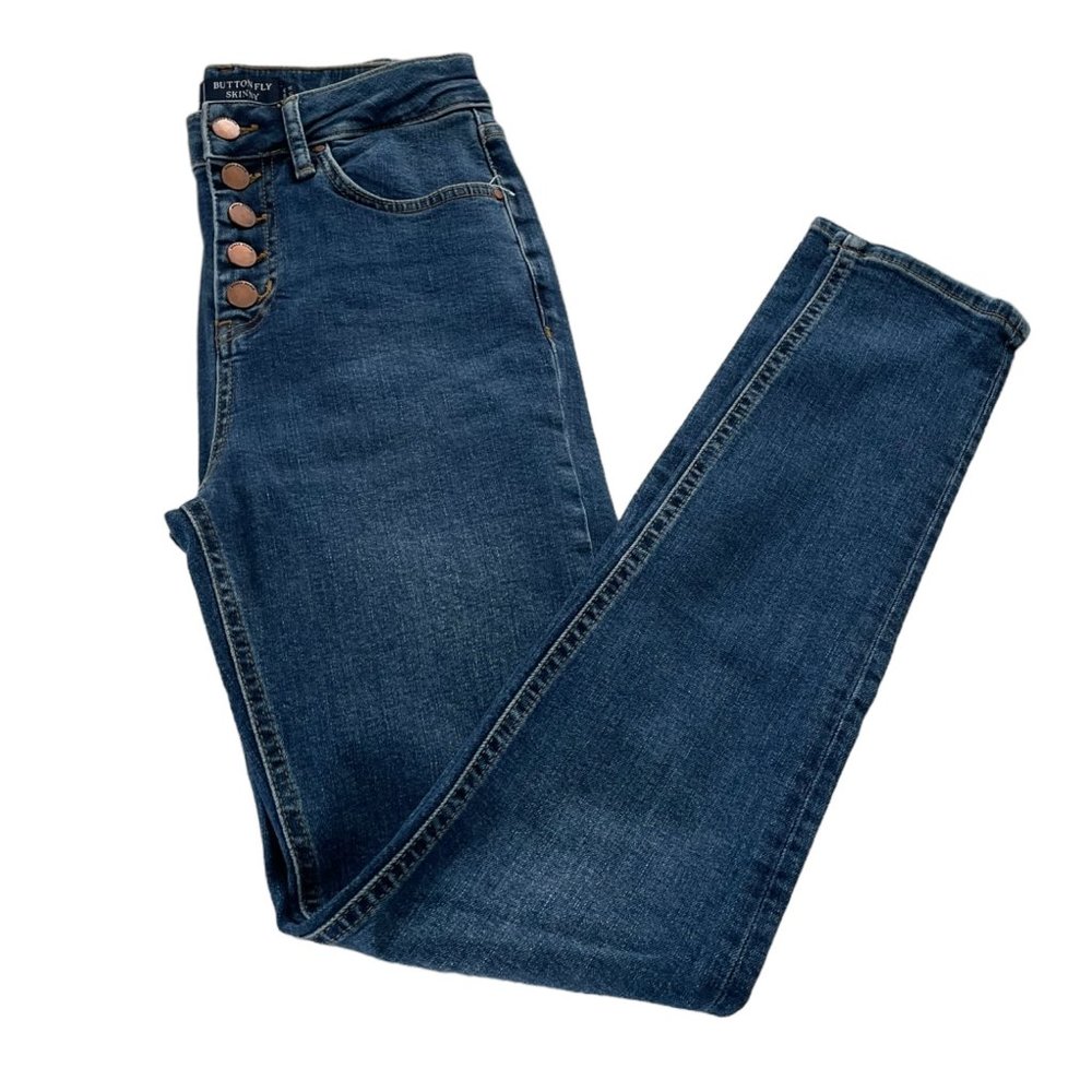 Boden Button Fly Skinny Jeans Size 2L 2 Long Tall High Rise Dark Wash